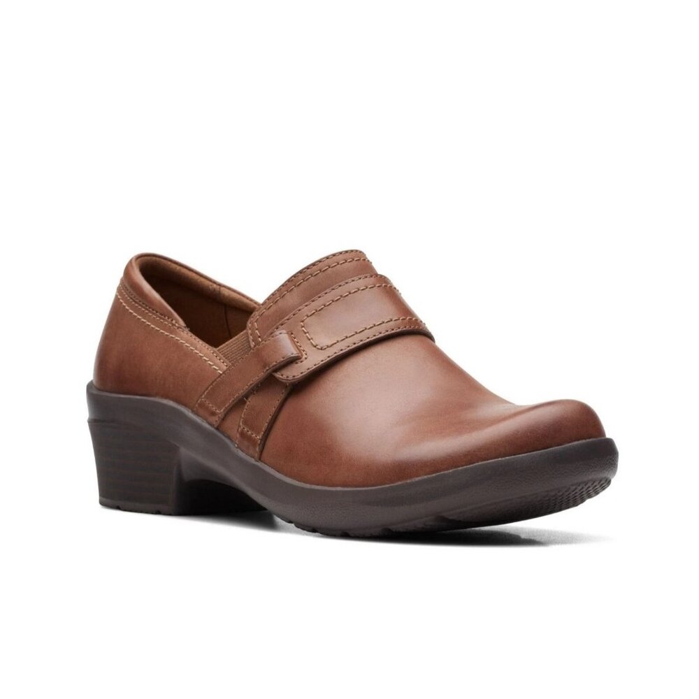 Clarks Womens 5.5 M Angie Poppy Loafer Shoe Dark Tan NEW Leather Slip On